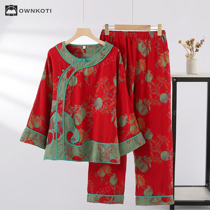 Jacquard Pomegranate Cotton Gauze Nightwear Set