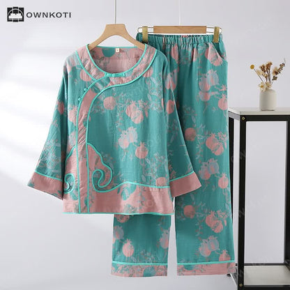 Jacquard Pomegranate Cotton Gauze Nightwear Set