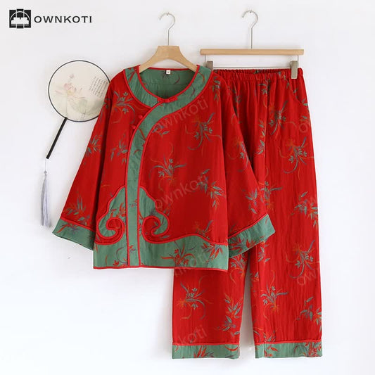 Cotton Gauze Elegant Jacquard Nightwear Set