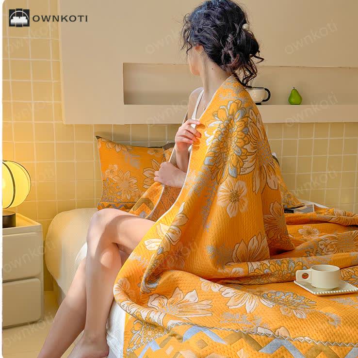 Elegant Flower Lightweight Cotton Gauze Quilt