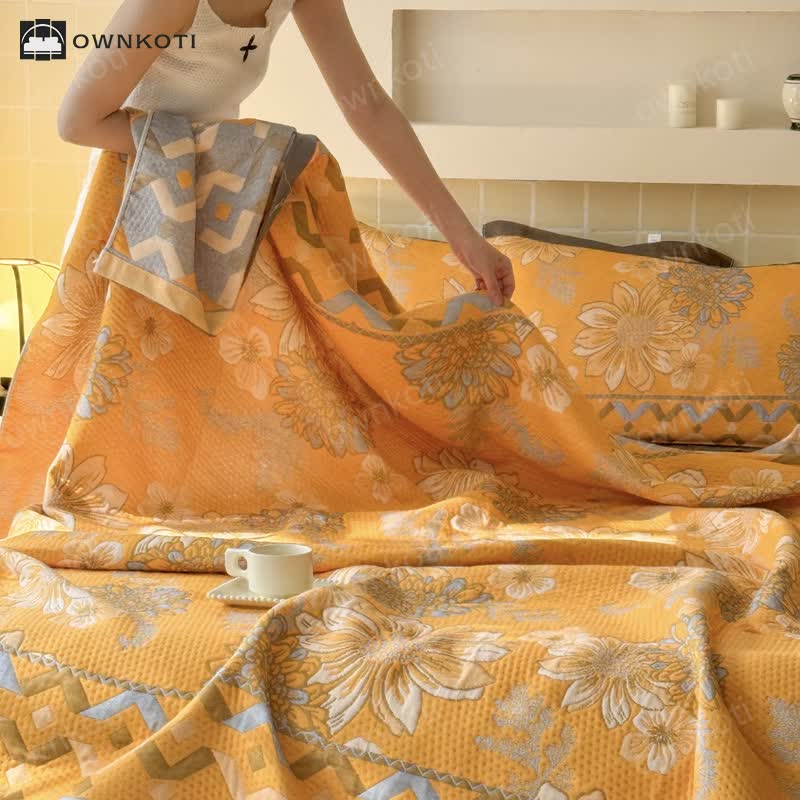 Elegant Flower Lightweight Cotton Gauze Quilt