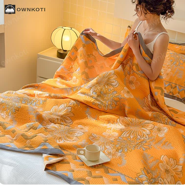 Elegant Flower Lightweight Cotton Gauze Quilt