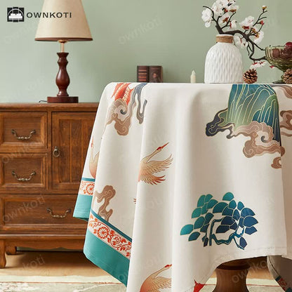 Elegant Flower Crane Pattern Tablecloth