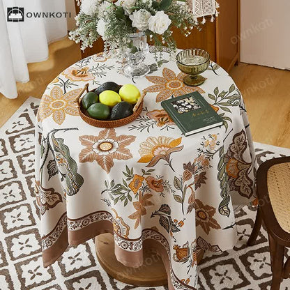 Elegant Flower Crane Pattern Tablecloth