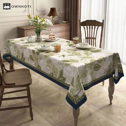 Retro Light Luxury Plant Flower Linen Tablecloth
