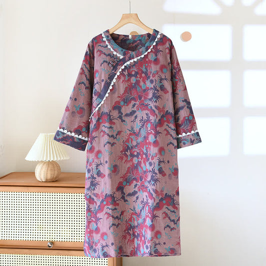 Pure Cotton Elegant Butterfly Soft Nightdress - Purple - XL - image 1