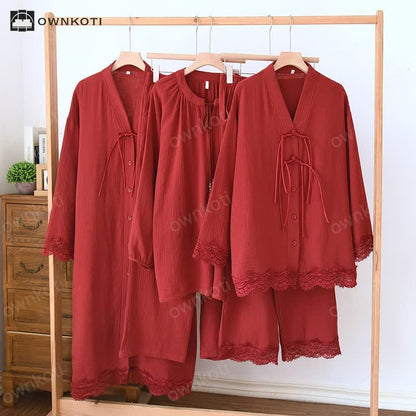 Solid Color Double Layer Gauze Pajamas