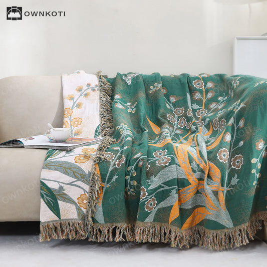 Reversible Tassel Refresh Grass Cotton Gauze Blanket