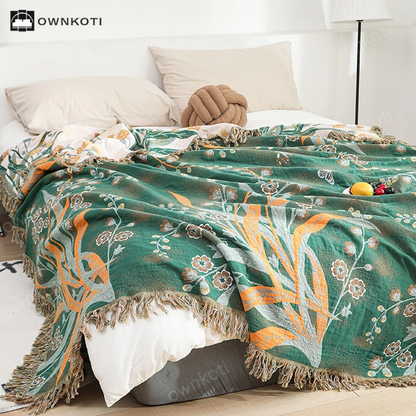 Reversible Tassel Refresh Grass Cotton Gauze Blanket