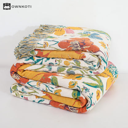 Bright Floral Reversible Tassel Cotton Gauze Blanket