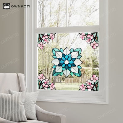 Elegant Floral Stained Static Window Sticker