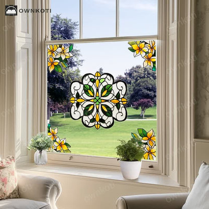 Elegant Floral Stained Static Window Sticker