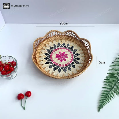 Rattan Colorful Shell Hollow Storage Basket