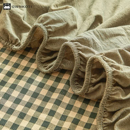 Pure Cotton Simple Plaid Soft Fitted Sheet