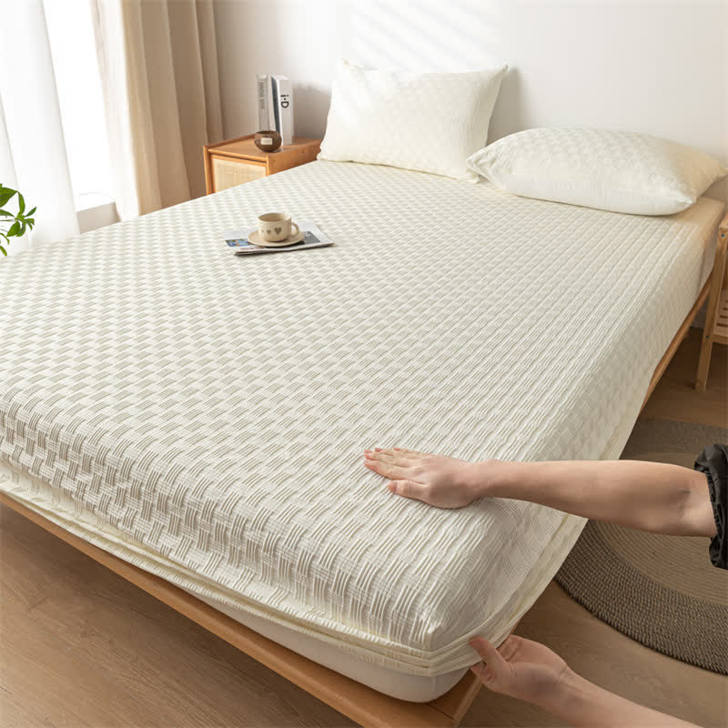 Solid Color Washed Cotton Soft Fitted Sheet - Cheese White - Fitted Sheet with 2pcs Pillowcases - King - image 1