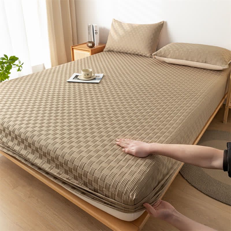 Solid Color Washed Cotton Soft Fitted Sheet - Coffee - Fitted Sheet with 2pcs Pillowcases - King - image 11