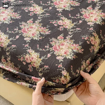 Double Layer Cotton Gauze Floral Fitted Sheet