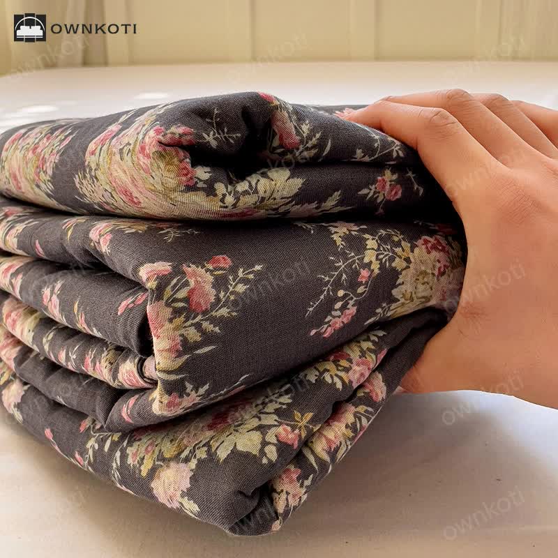 Double Layer Cotton Gauze Floral Fitted Sheet