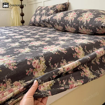 Double Layer Cotton Gauze Floral Fitted Sheet