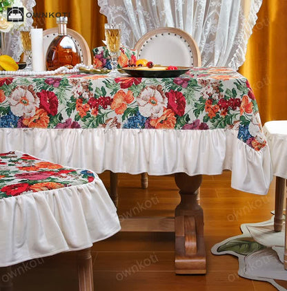 Retro Jacquard Dustproof Ruffled Tablecloth