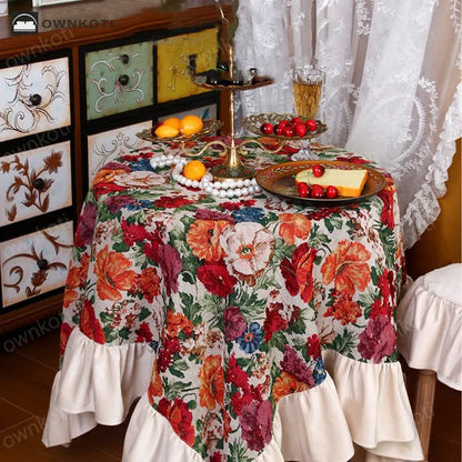 Retro Jacquard Dustproof Ruffled Tablecloth