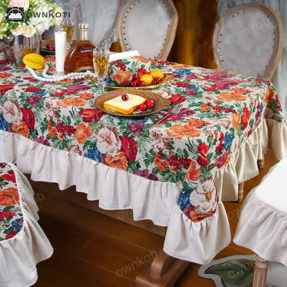 Retro Jacquard Dustproof Ruffled Tablecloth