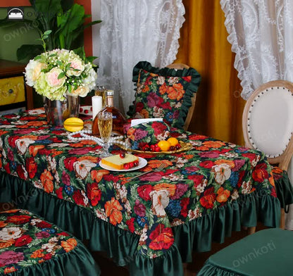 Retro Jacquard Dustproof Ruffled Tablecloth