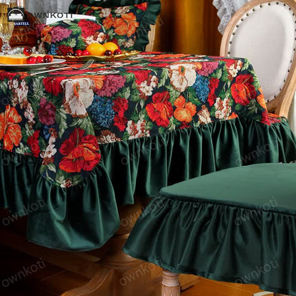 Retro Jacquard Dustproof Ruffled Tablecloth