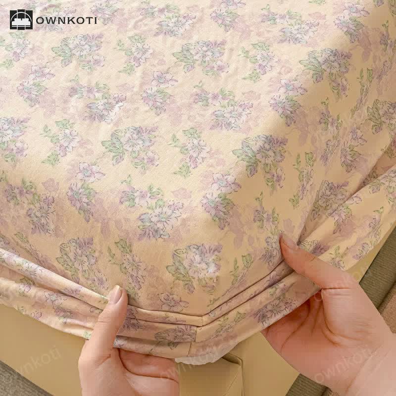 Cotton Gauze Anti-slip Floral Fitted Sheet