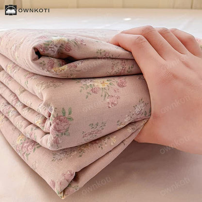 Anti-slip Cotton Gauze Floral Fitted Sheet