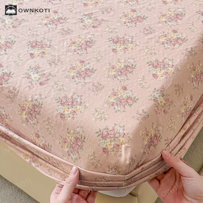 Anti-slip Cotton Gauze Floral Fitted Sheet