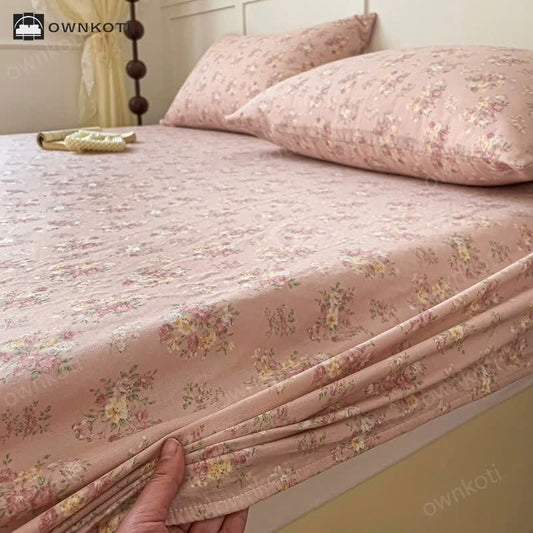 Anti-slip Cotton Gauze Floral Fitted Sheet