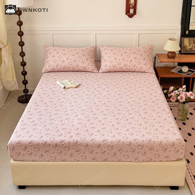 Anti-slip Cotton Gauze Floral Fitted Sheet