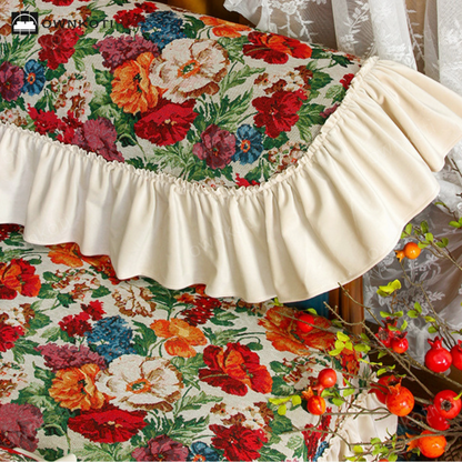 Vintage Art Floral Non-slip Ruffle Sofa Cover