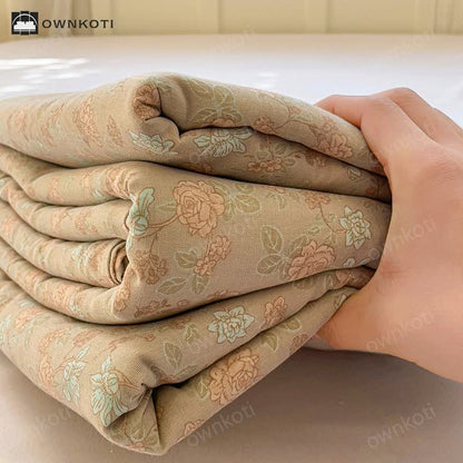 Double Layer Gauze Cotton Floral Fitted Sheet