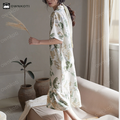 Short-sleeved Simple Satin Silk Nightdress