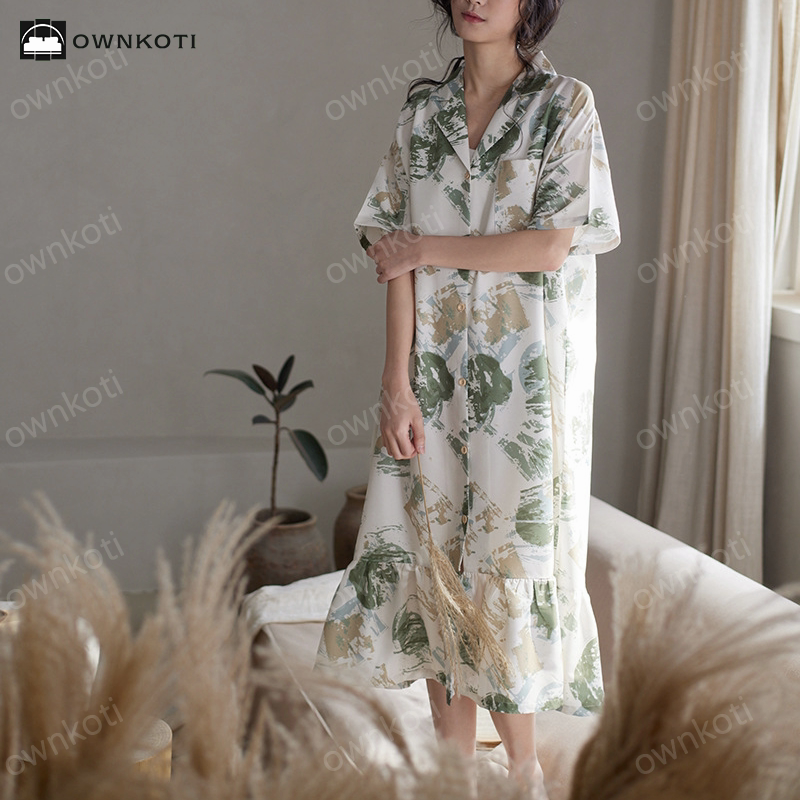 Short-sleeved Simple Satin Silk Nightdress