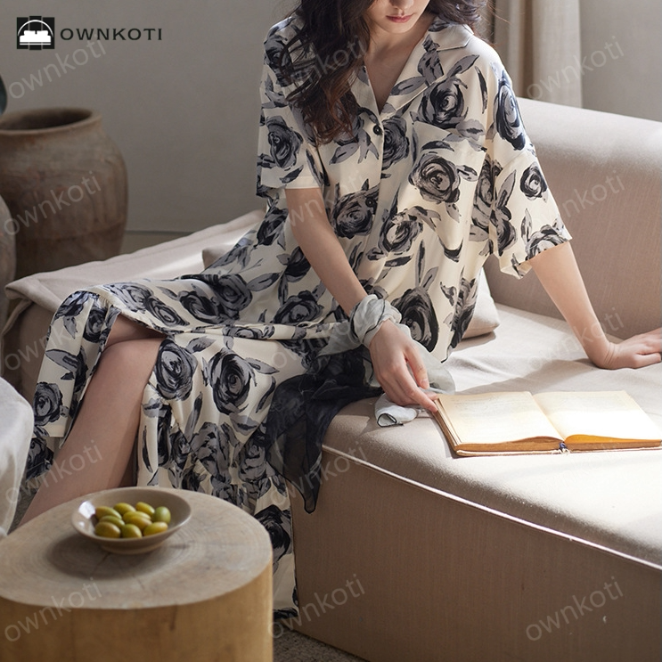 Satin Vintage Rose Long Nightdress