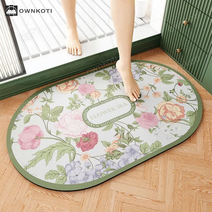 Elegant Floral Diatom Mud Bathroom Floor Mat