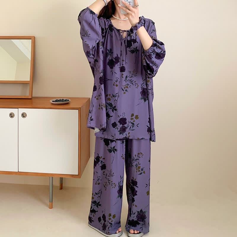 Ownkoti Plus Size Vintage Rose Nightwear Set - Purple - Plus Size - image 0