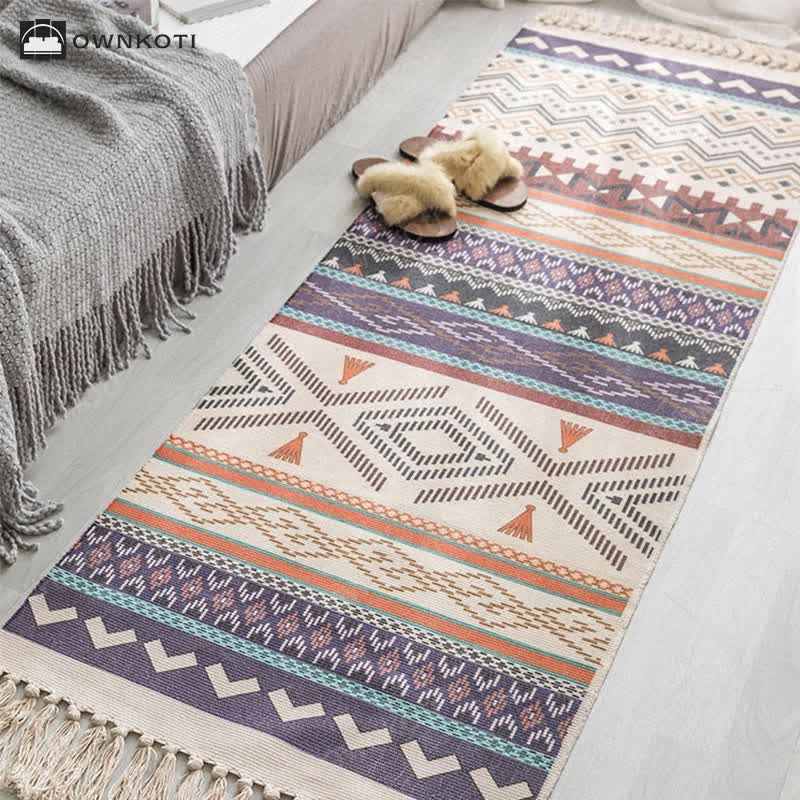 Ethnic Geometric Pattern Cotton Linen Floor Mat