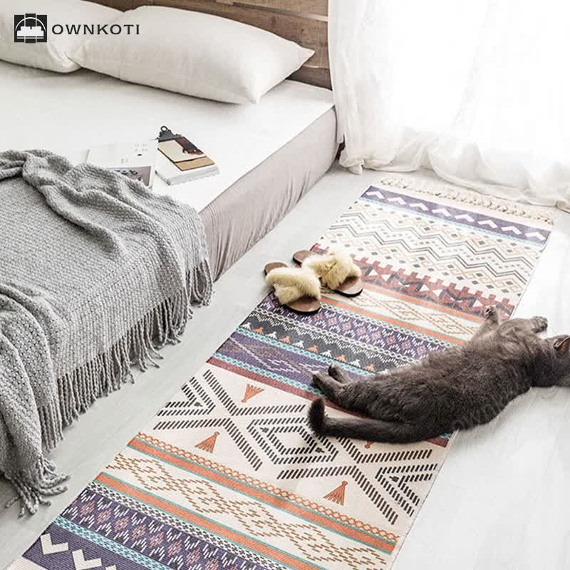 Ethnic Geometric Pattern Cotton Linen Floor Mat