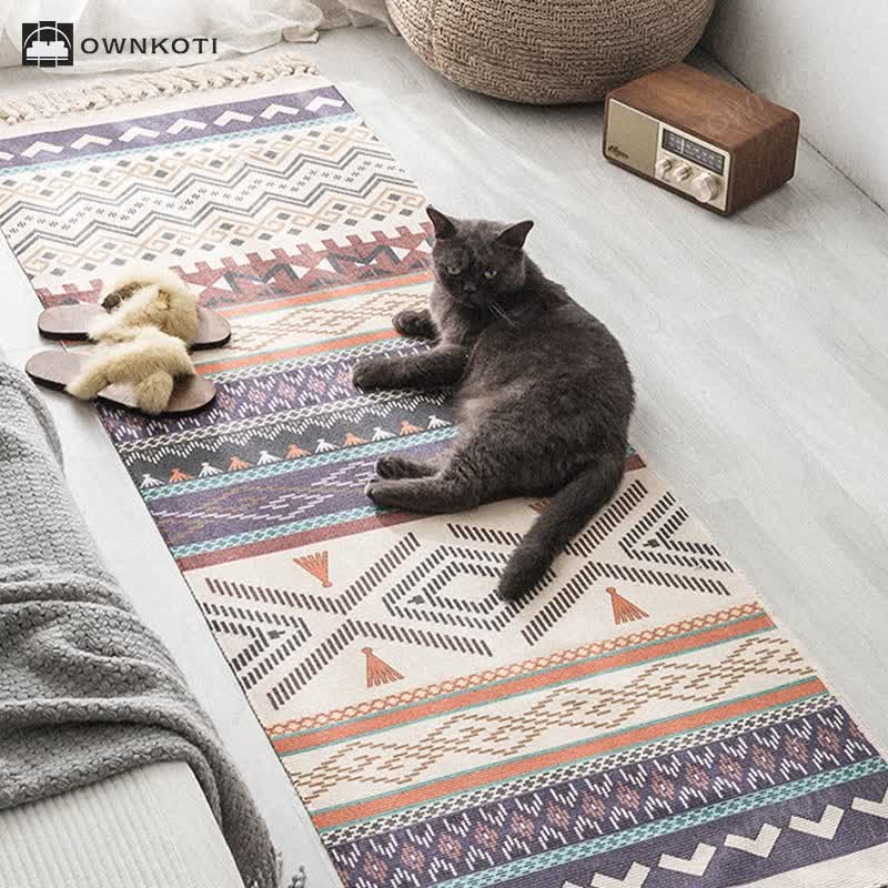 Ethnic Geometric Pattern Cotton Linen Floor Mat