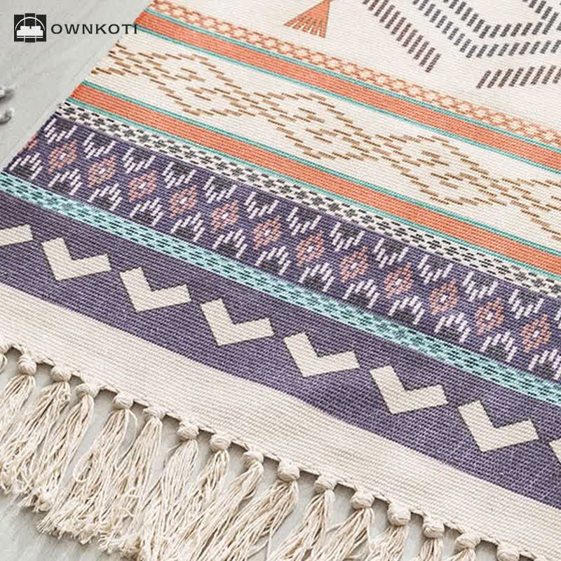 Ethnic Geometric Pattern Cotton Linen Floor Mat