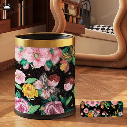 Double Layer Vintage Floral Trash Bin
