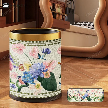 Double Layer Vintage Floral Trash Bin