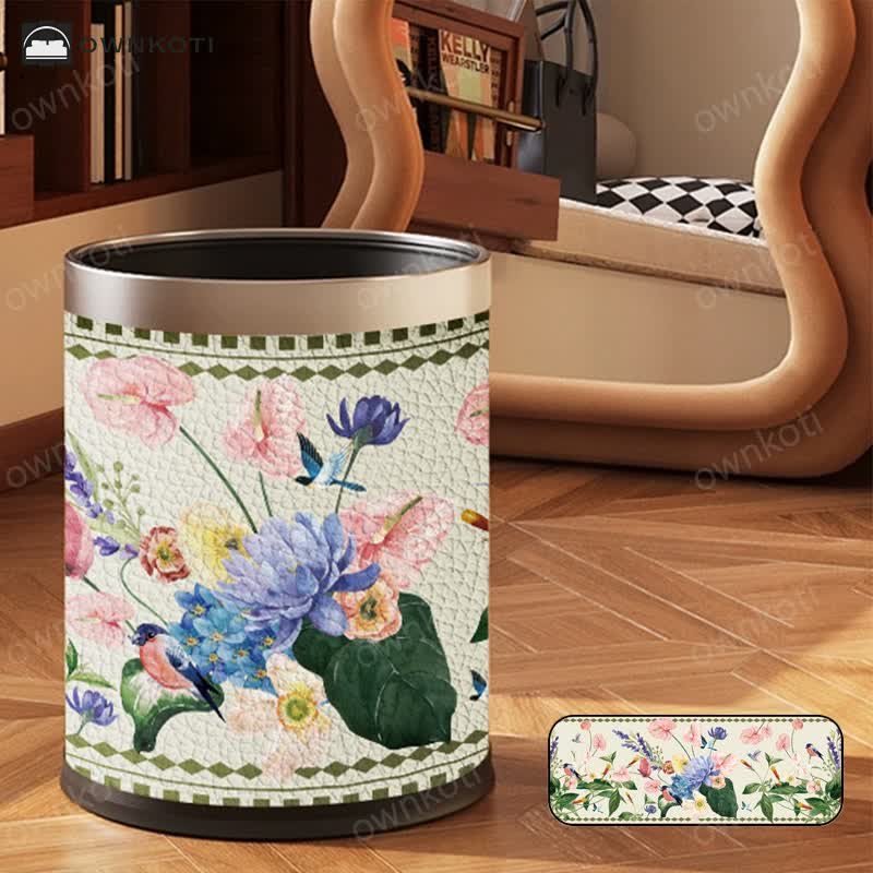 Double Layer Vintage Floral Trash Bin