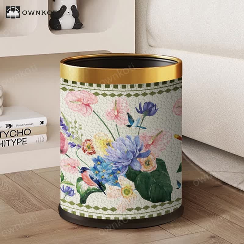 Double Layer Vintage Floral Trash Bin