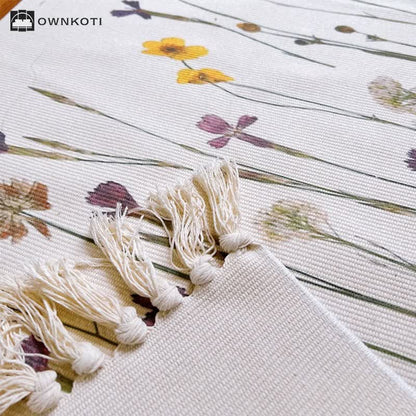 Plant Branch Pattern Tassel Cotton Linen Floor Mat