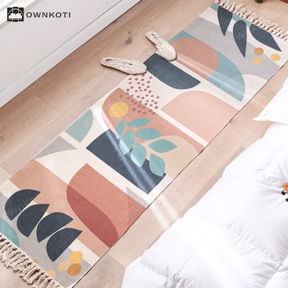 Plant Branch Pattern Tassel Cotton Linen Floor Mat
